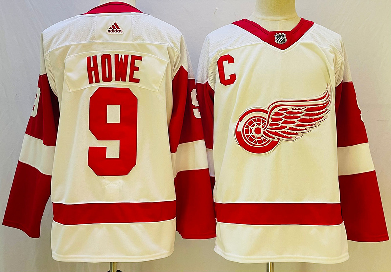 Men's Detroit Red Wings Gordie Howe #9 White Jersey